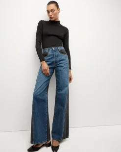 Veronica Beard Jeans|The Veronicas' Favorites>Taylor Two-Tone Wide-Leg Jean in Blue Moon Colorblock