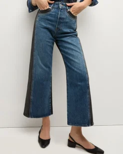 Veronica Beard Jeans>Taylor Two-Tone Wide-Leg Jean in Blue Moon Colorblock