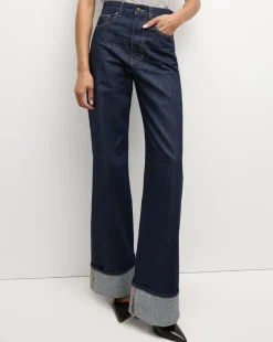 Veronica Beard Jeans>Taylor Wide-Leg Jean | Cuffed Jean in Dark Wash