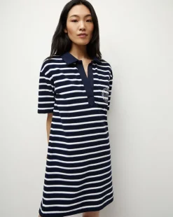 Veronica Beard Dresses>Terrence Terrycloth Dress in Marine/Off-White/Blue Surf