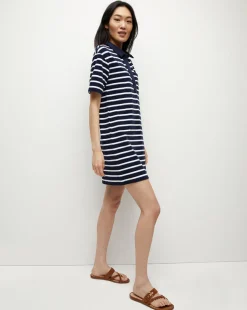 Veronica Beard Dresses>Terrence Terrycloth Dress in Marine/Off-White/Blue Surf