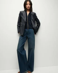 Veronica Beard Jackets & Outerwear>Vega Leather Dickey Jacket in