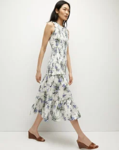Veronica Beard Dresses>Verena Cotton Dress in Off-White Multi