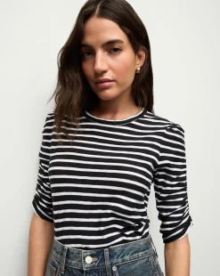Veronica Beard Tops>Waldorf Ruched-Sleeve Tee in