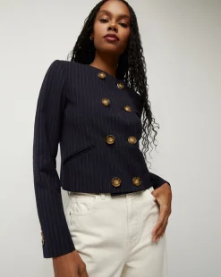 Veronica Beard Jackets & Outerwear>Winslow Pinstripe Collarless Jacket